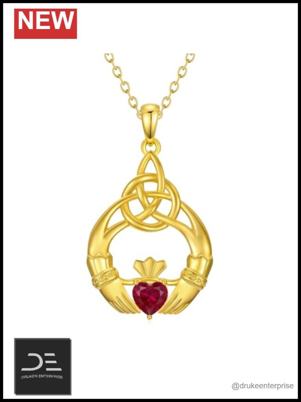 18K Gold Claddagh Necklace Irish Celtic Pendant Birthstone Jewelry Gift